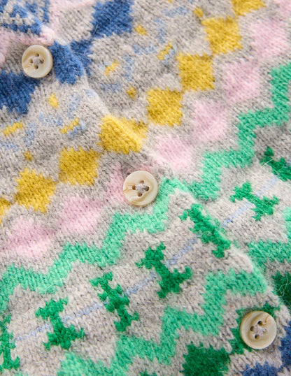 Fae Fair Isle Frilled Cardigan-Grey Melange