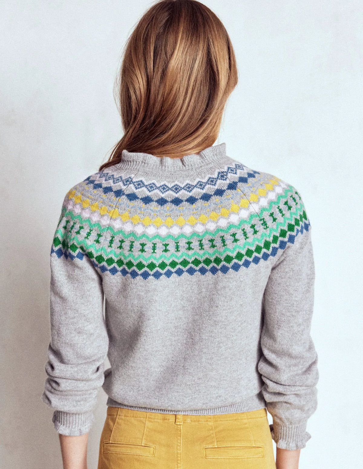 Fae Fair Isle Frilled Cardigan-Grey Melange