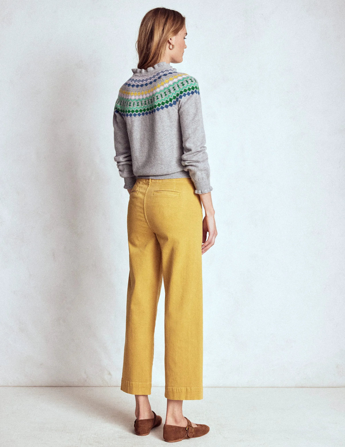 Fae Fair Isle Frilled Cardigan-Grey Melange