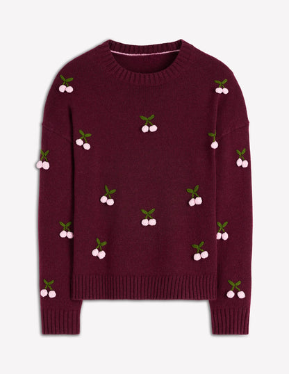 Natalie Embroidered Sweater-Chestnut Melange, Cherry