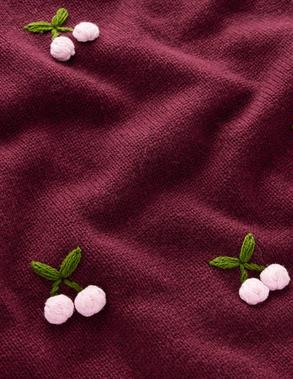 Natalie Embroidered Sweater-Chestnut Melange, Cherry