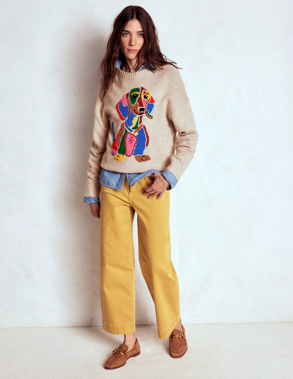 Natalie Embroidered Sweater-Oatmeal Melange, Daschund