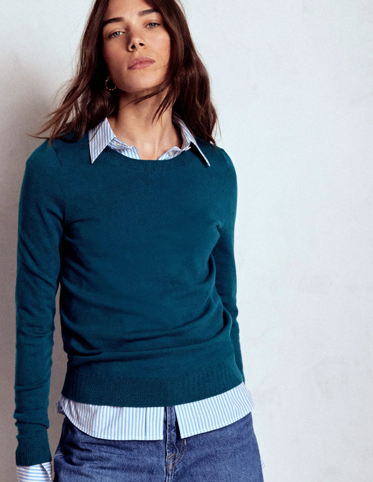 Emilia Cotton Crew Sweater-Harbour Blue