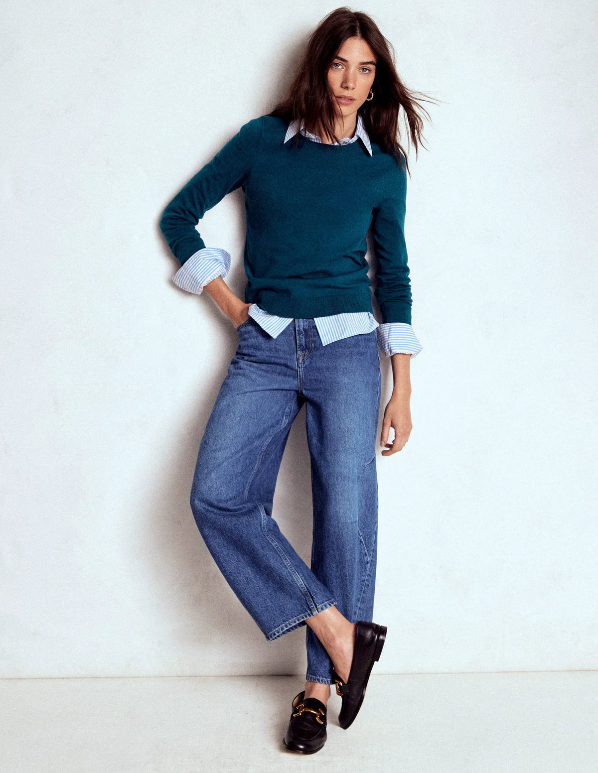 Emilia Cotton Crew Sweater-Harbour Blue