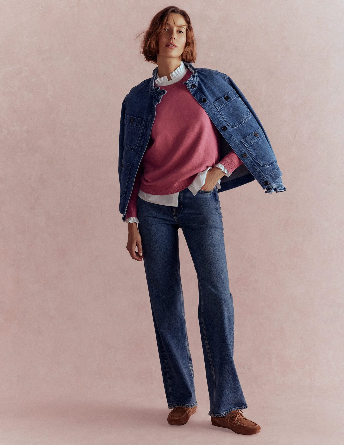 Emilia Cotton Crew Sweater-Pink Heather