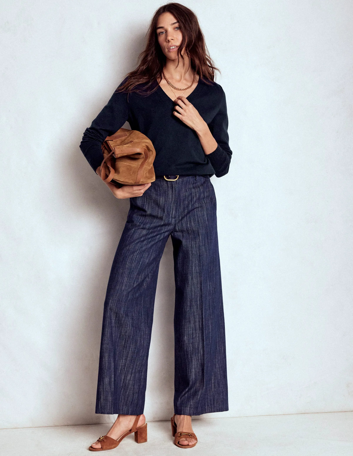 Emilia Cotton V Neck Sweater-Navy