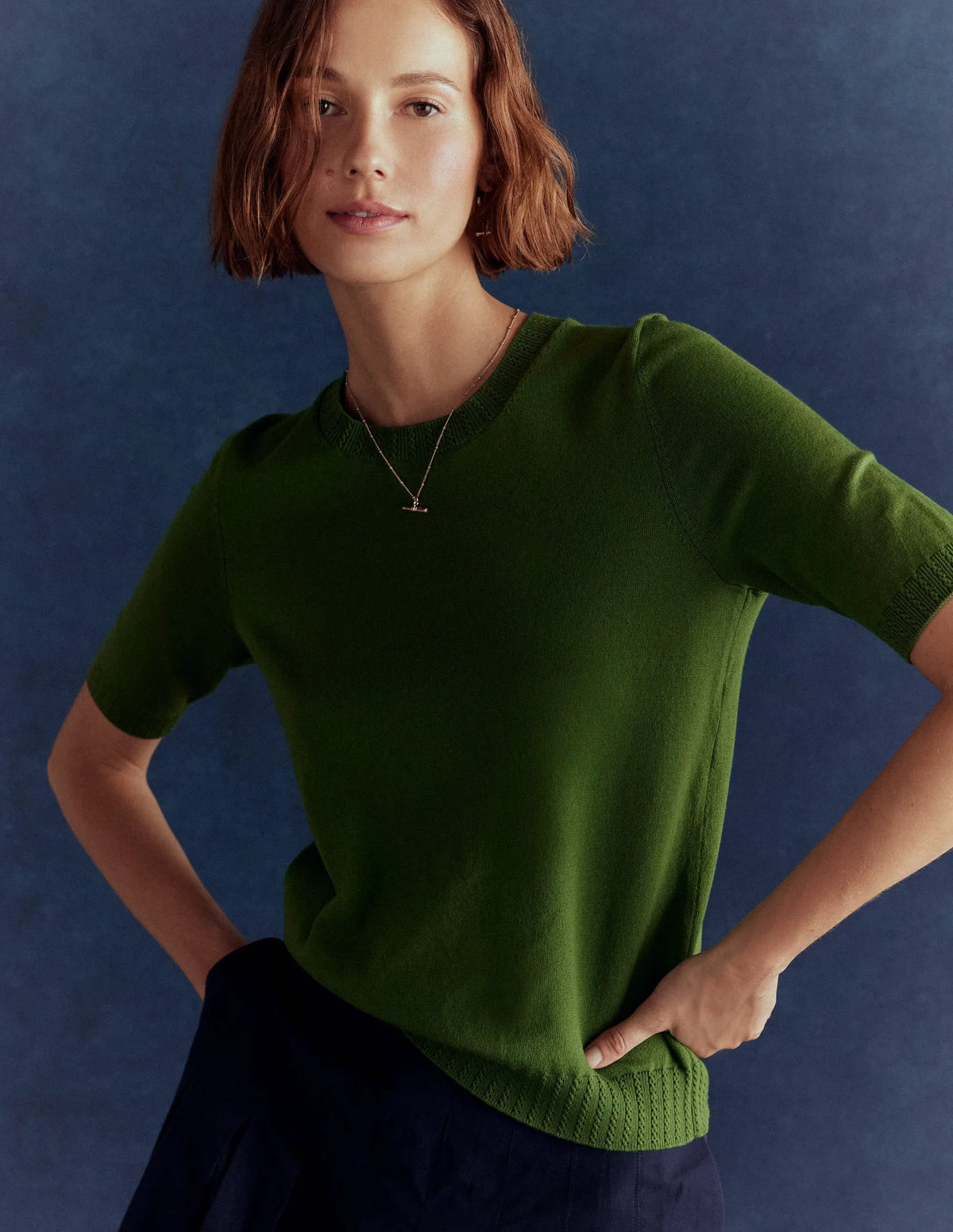 Emilia Cotton Crew T-shirt-Promenade Green