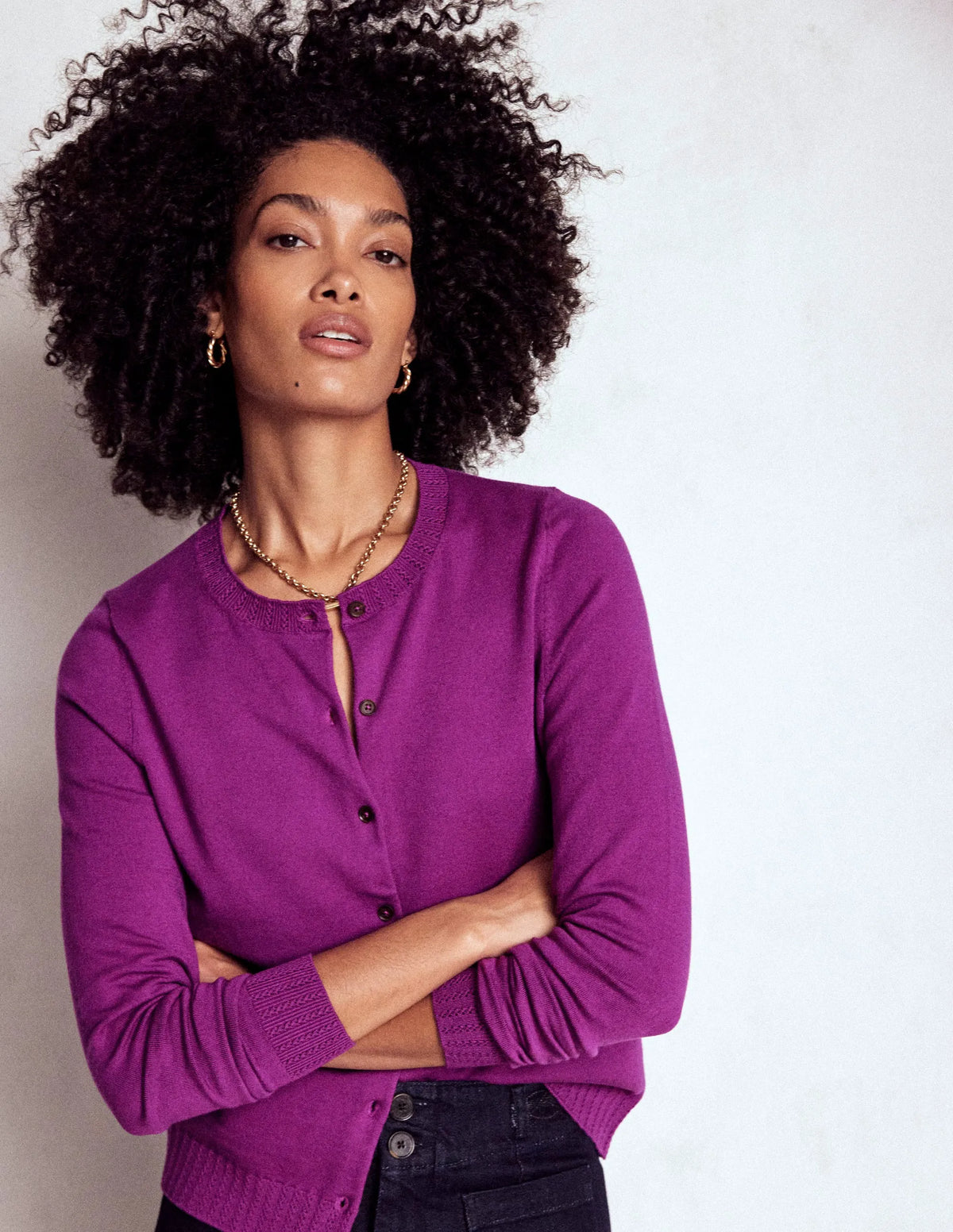 Emilia Cotton Crew Cardigan-Regal Purple