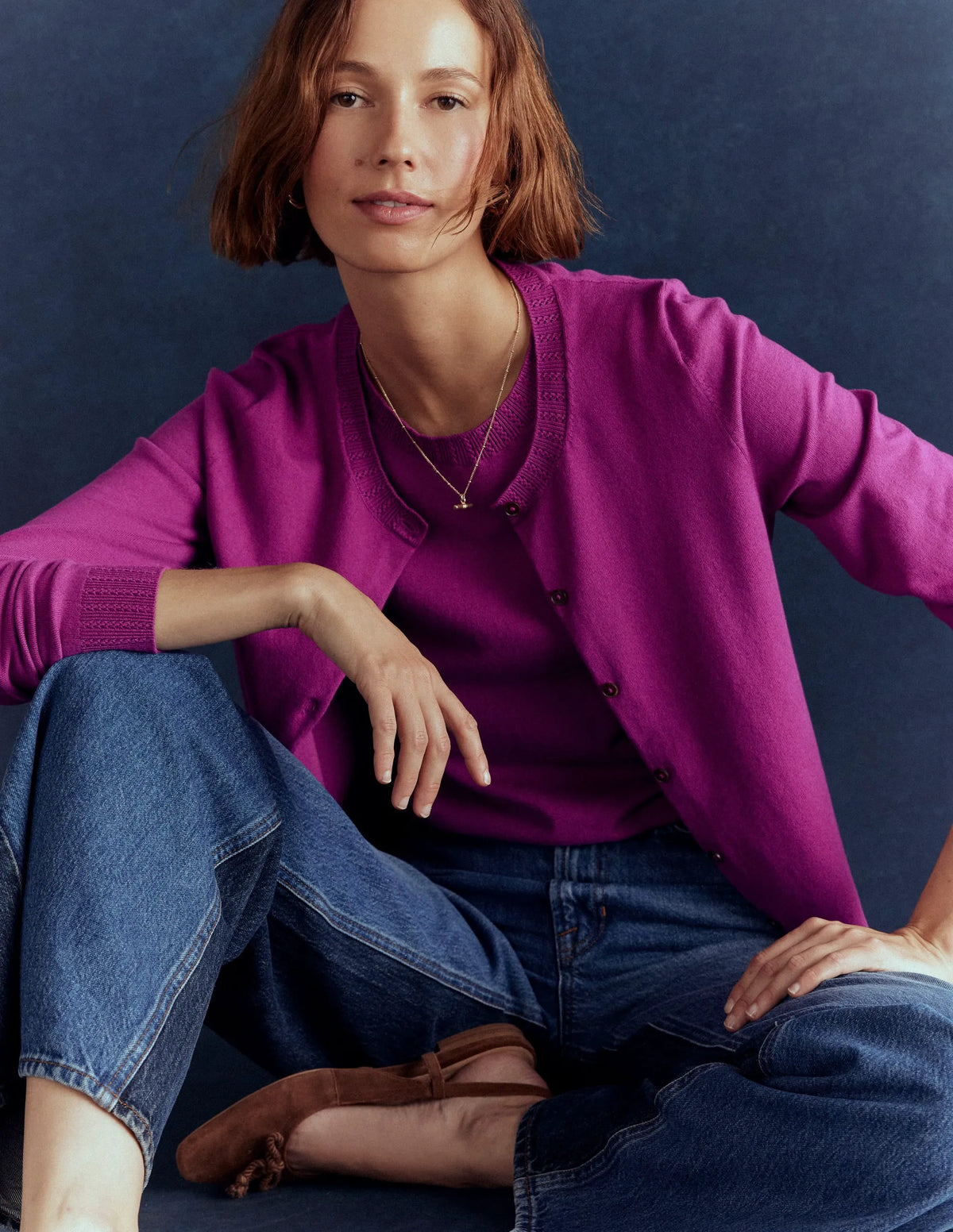 Emilia Cotton Crew Cardigan-Regal Purple