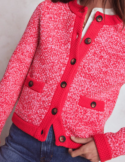 Libby Knitted Jacket-Pink Ribbon/ Poppy Red