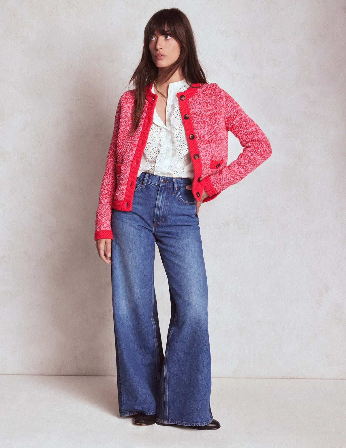 Libby Knitted Jacket-Pink Ribbon/ Poppy Red