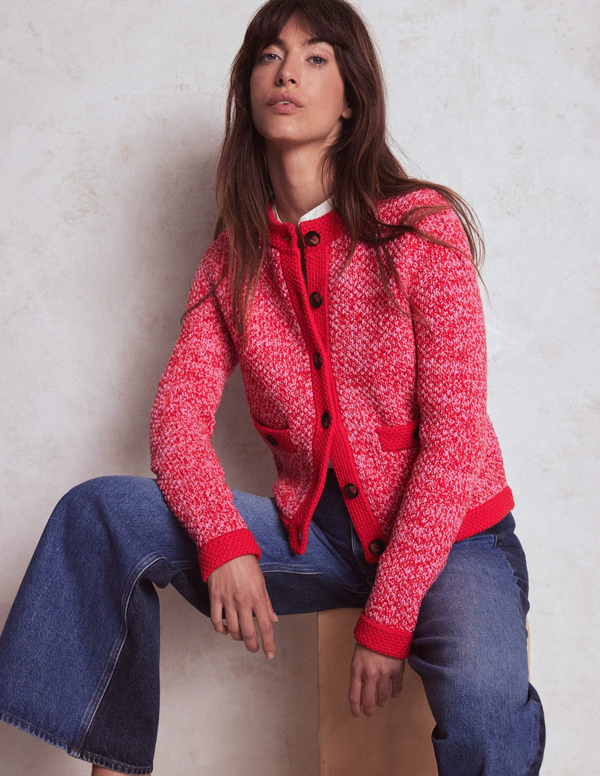 Libby Knitted Jacket-Pink Ribbon/ Poppy Red