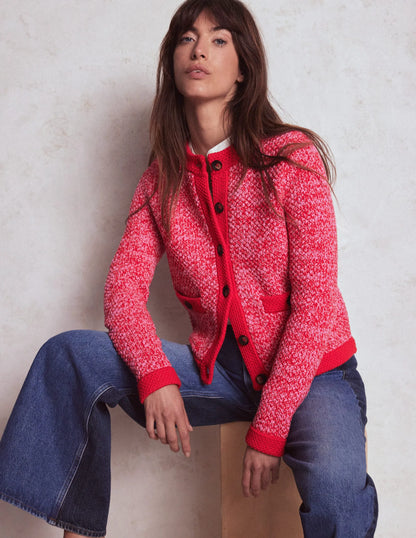 Libby Knitted Jacket-Pink Ribbon/ Poppy Red