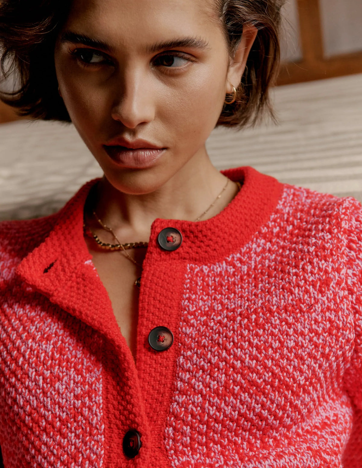 Libby Knitted Jacket-Pink Ribbon/ Poppy Red