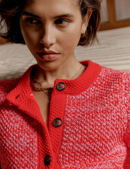 Libby Knitted Jacket-Pink Ribbon/ Poppy Red