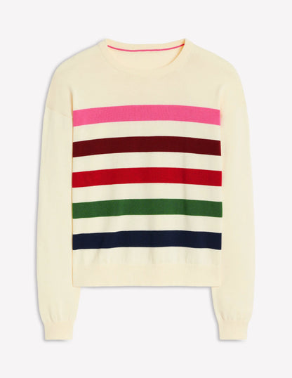Lara Relaxed Cotton Jumper-Ivory, Multi Stripe