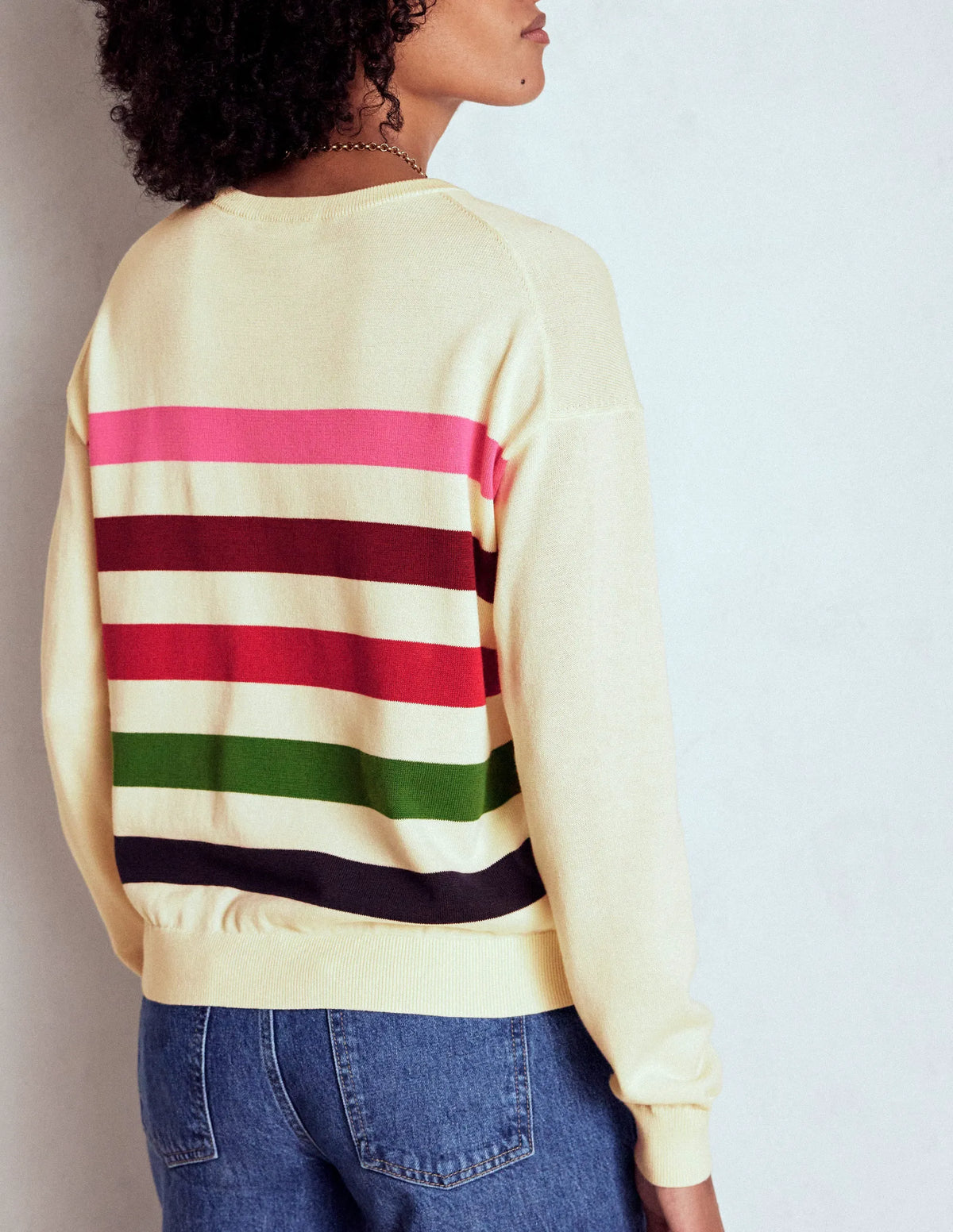 Lara Relaxed Cotton Jumper-Ivory, Multi Stripe