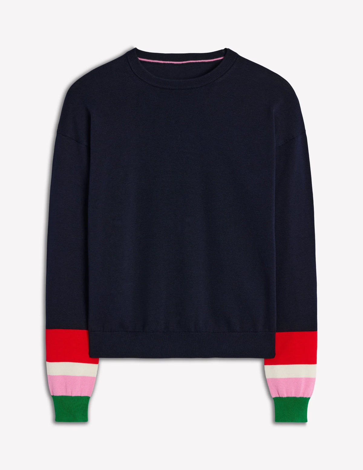 Lara Relaxed Cotton Jumper-Navy Cuff Stripe