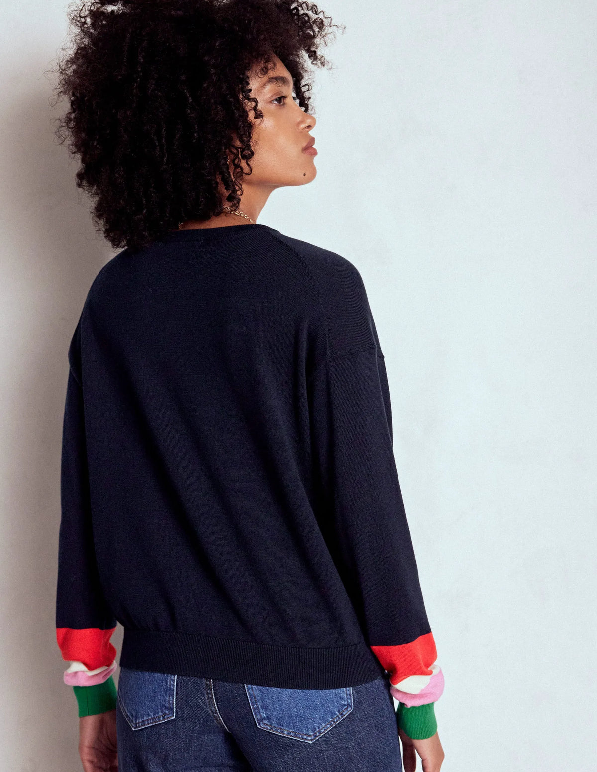 Lara Relaxed Cotton Jumper-Navy Cuff Stripe