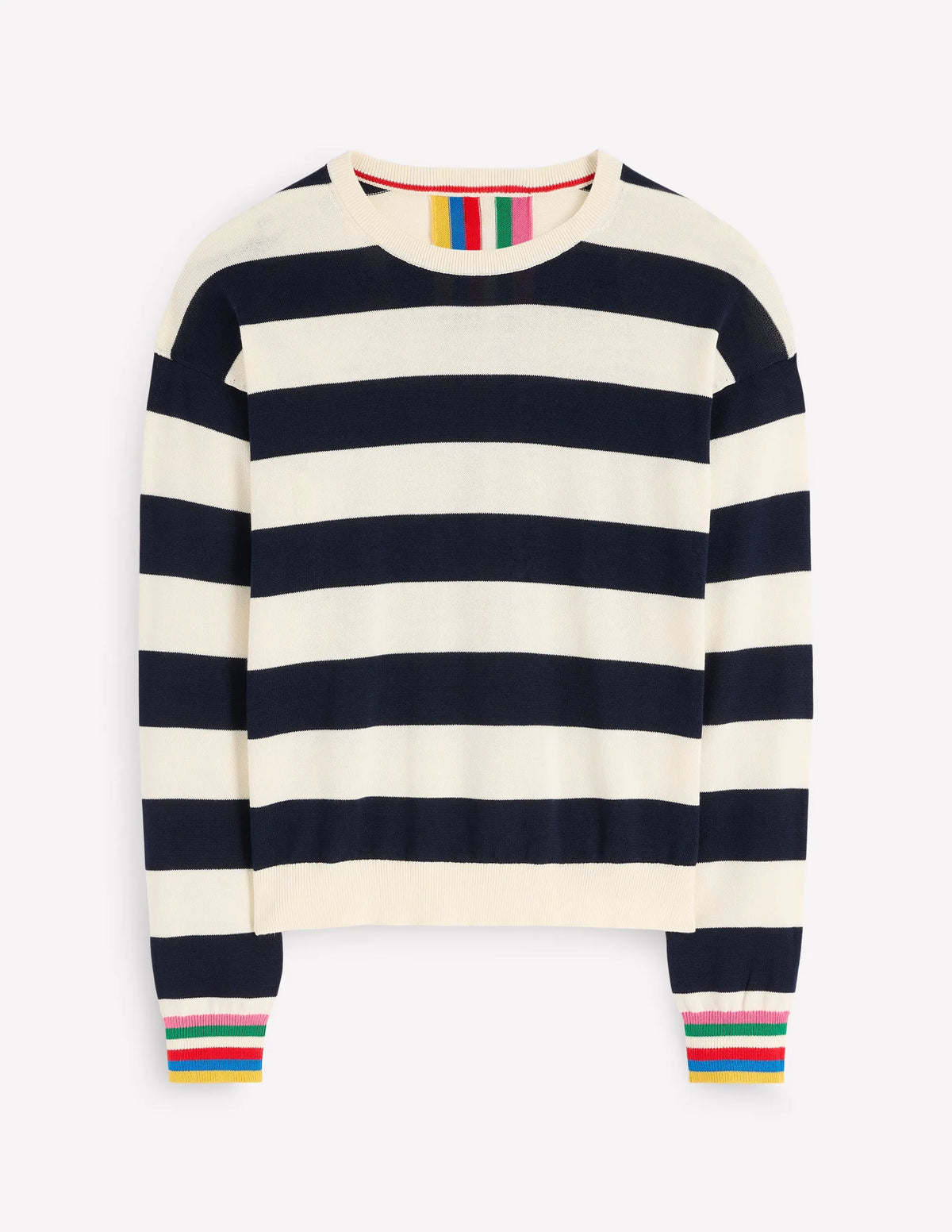 Lara Relaxed Cotton Jumper-Navy, Ivory Stripe