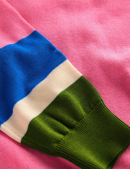 Lara Relaxed Cotton Jumper-Pink Lemonade, Cuff Stripe