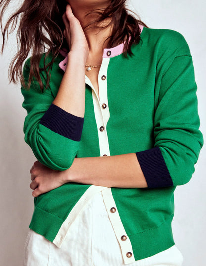 Lara Relaxed Cotton Cardigan-Rich Emerald