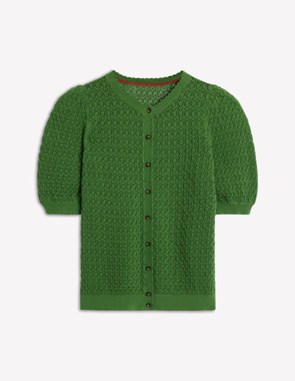 Dot Pointelle Cardigan-Iguana Green