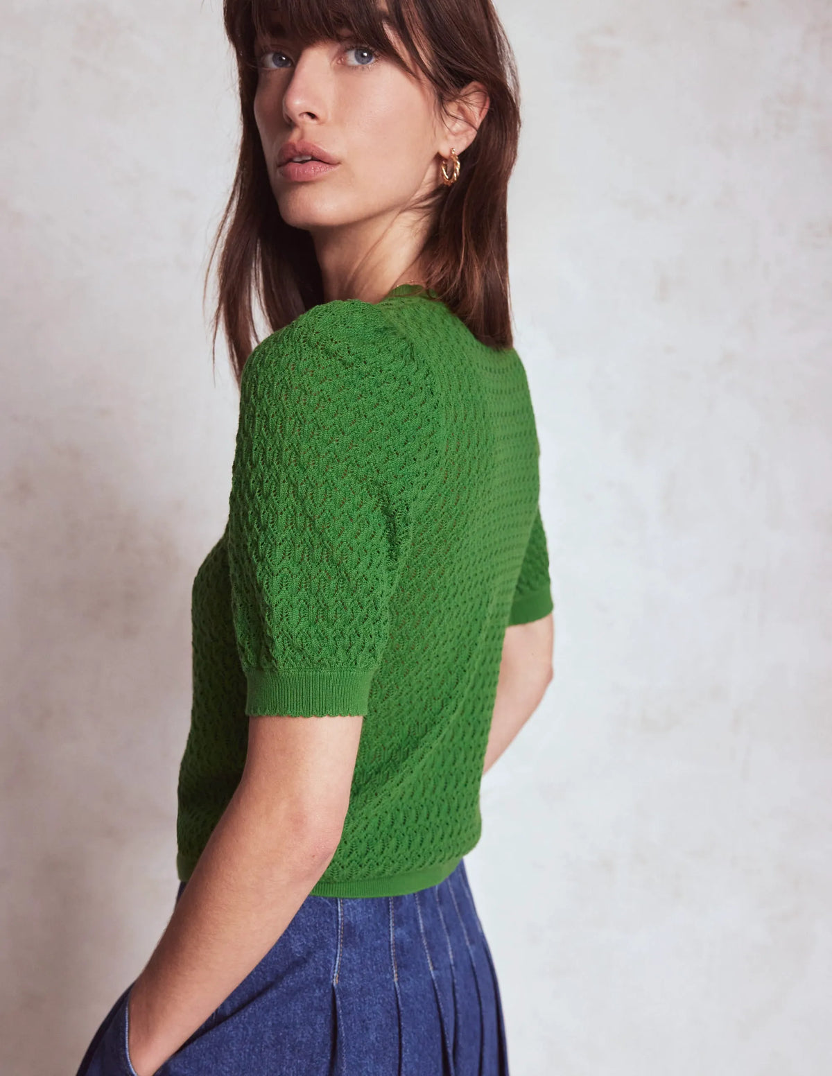 Dot Pointelle Cardigan-Iguana Green