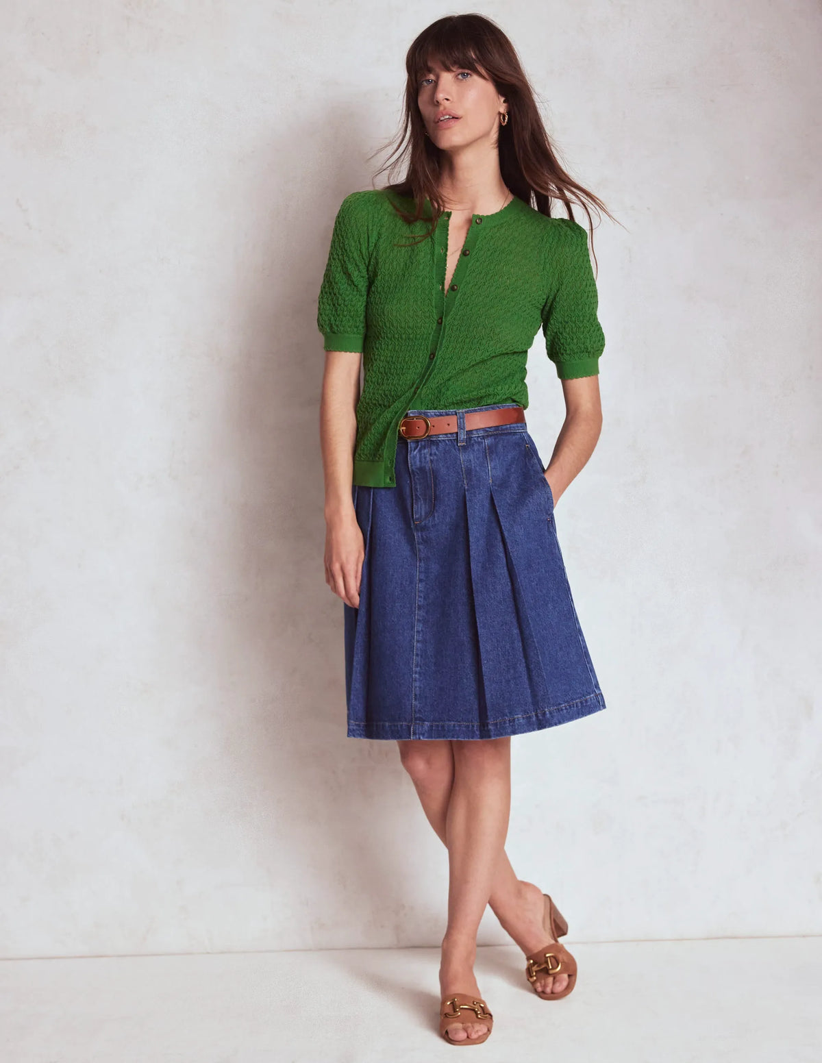 Dot Pointelle Cardigan-Iguana Green