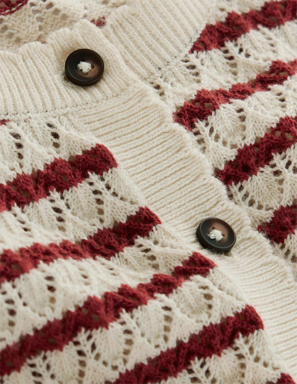 Dot Pointelle Cardigan-Warm Ivory/ Red