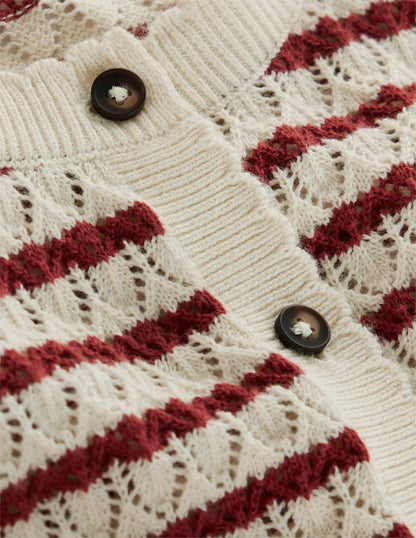 Dot Pointelle Cardigan-Warm Ivory/ Red