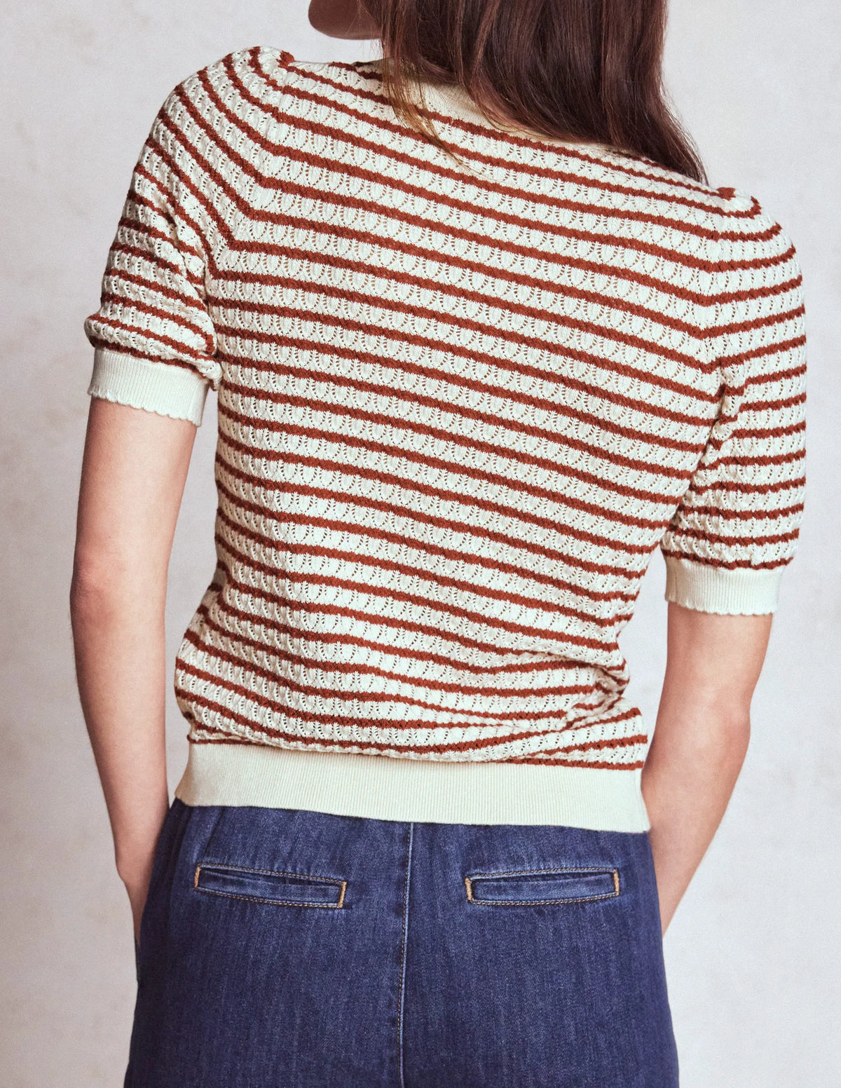 Dot Pointelle Cardigan-Warm Ivory/ Red