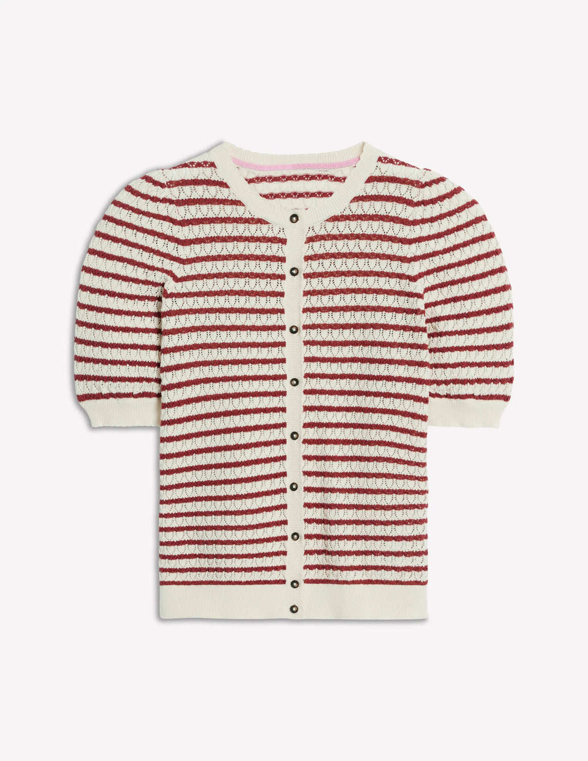 Dot Pointelle Cardigan-Warm Ivory/ Red