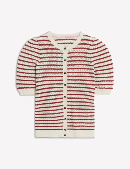 Dot Pointelle Cardigan-Warm Ivory/ Red
