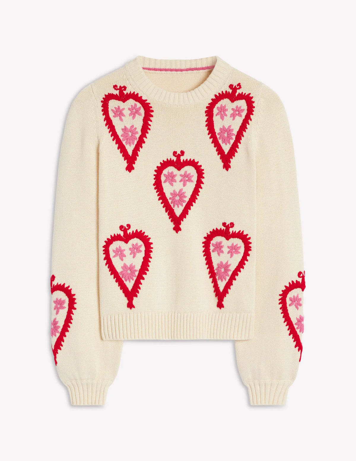 Graphic Embroidered Sweater-Warm Ivory, Hearts