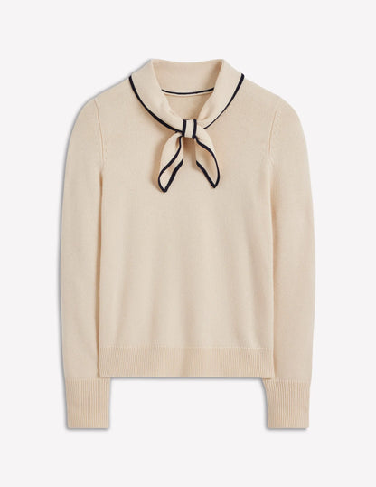 Knitted Bow Sweater-Warm Ivory