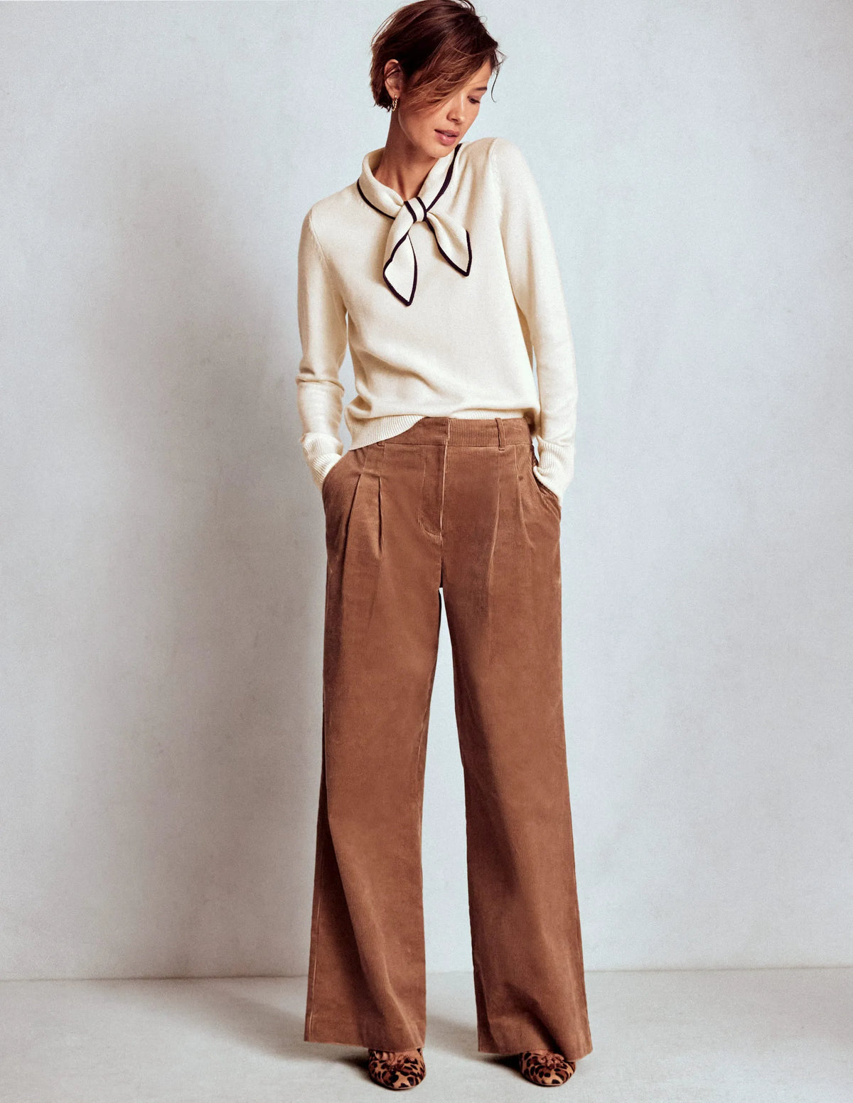 Knitted Bow Sweater-Warm Ivory
