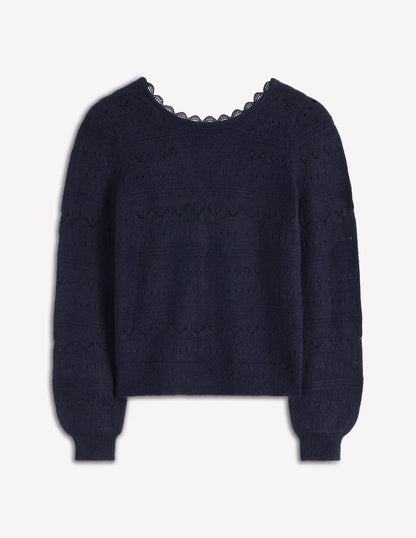 Leticia Lace Trim Sweater-Navy