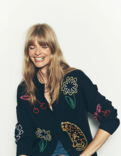 Natalie Embroidered Cardigan-Navy Embroidery