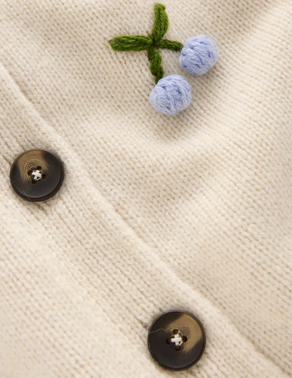Natalie Embroidered Cardigan-Oatmeal Melange, Cherry