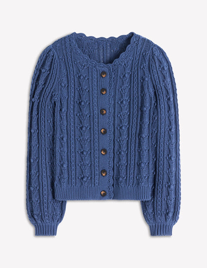 Cotton Textured Cardigan-Denim Blue