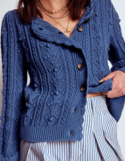 Cotton Textured Cardigan-Denim Blue