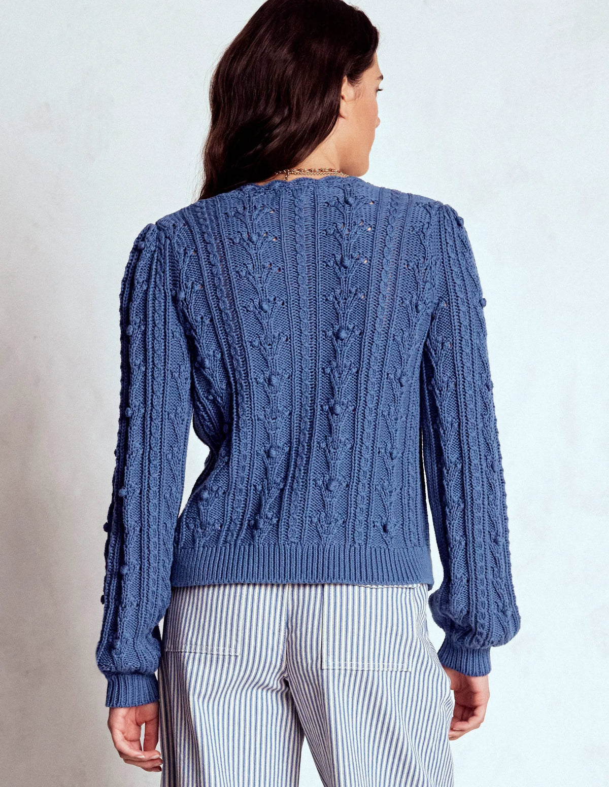 Cotton Textured Cardigan-Denim Blue