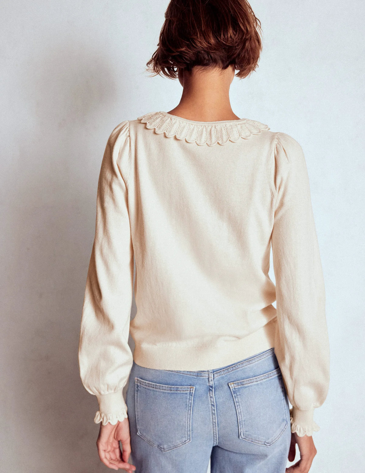Melina Cotton Ruffle Sweater-Warm Ivory