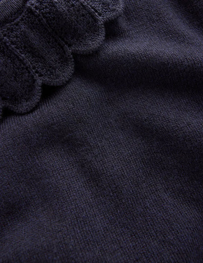 Melina Cotton Ruffle Sweater-Navy