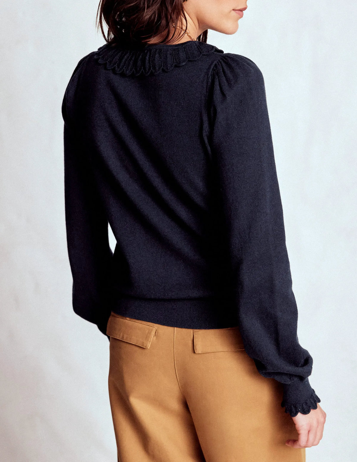 Melina Cotton Ruffle Sweater-Navy