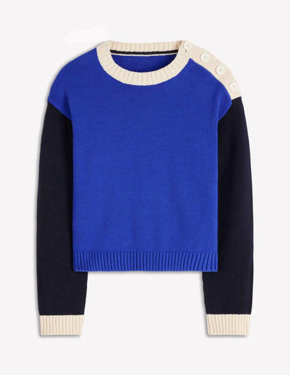 Jemma Chunky Cotton Sweater-Bright Blue