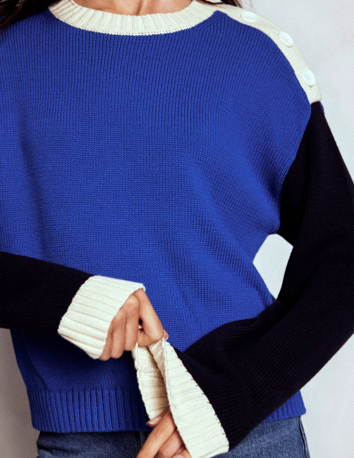 Jemma Chunky Cotton Sweater-Bright Blue