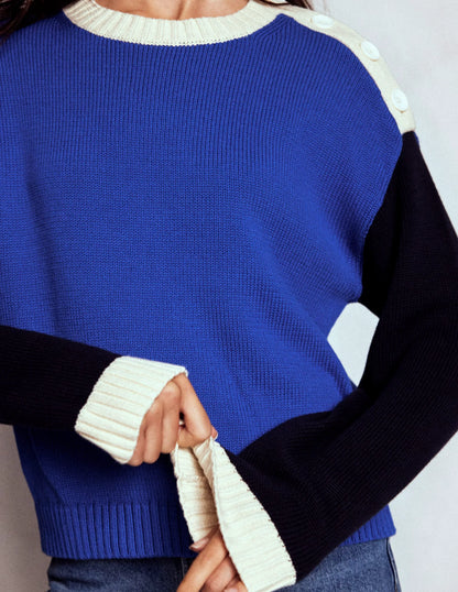 Jemma Chunky Cotton Sweater-Bright Blue