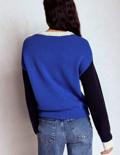 Jemma Chunky Cotton Sweater-Bright Blue